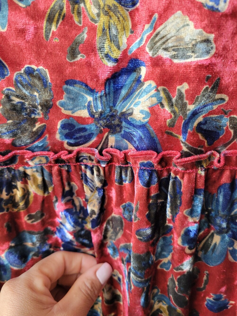 Natural Life Berkley Velvet Maxi Women's Dress Size M Red Blue Pattern Floral - Picture 7 of 15